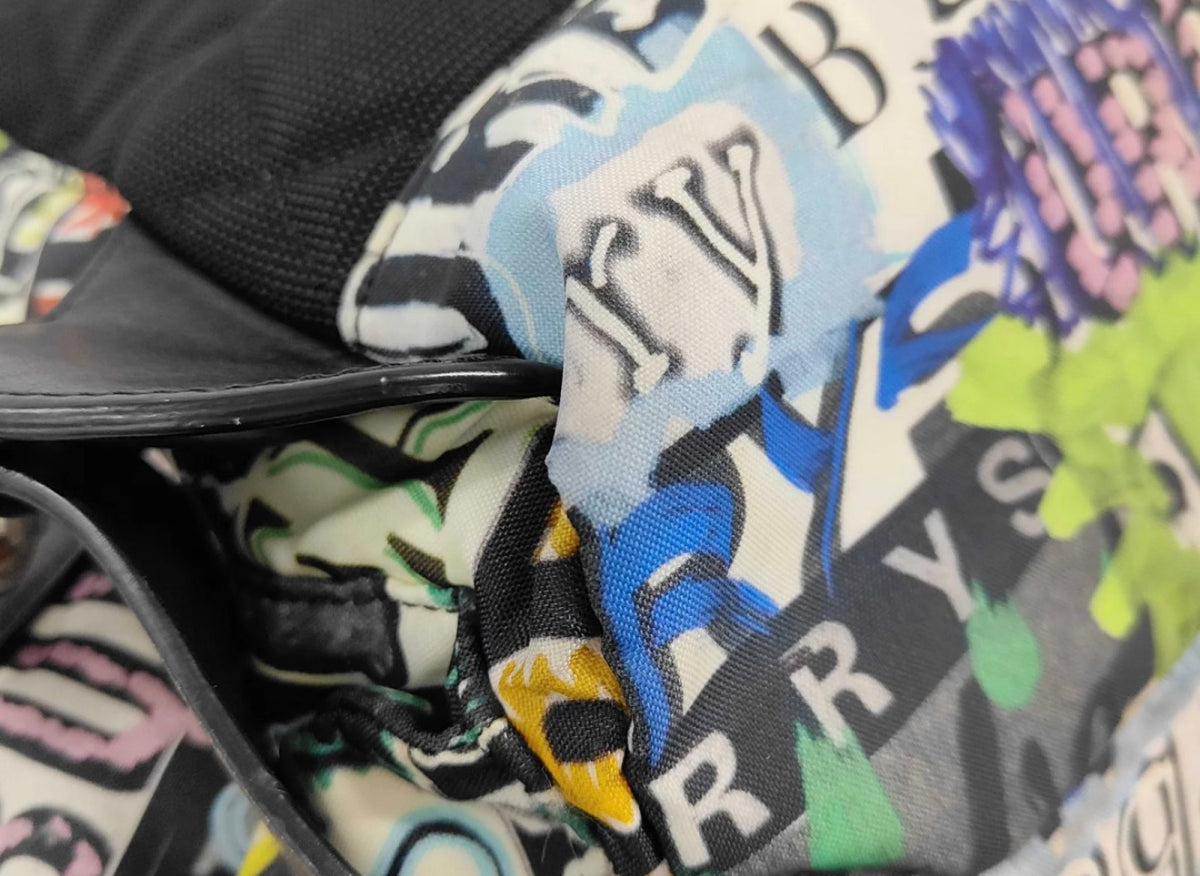 Burberry Multicolor Graffiti Logo Canvas Backpack with Gray Leather Trim