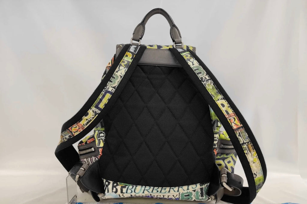Burberry Multicolor Graffiti Logo Canvas Backpack with Gray Leather Trim