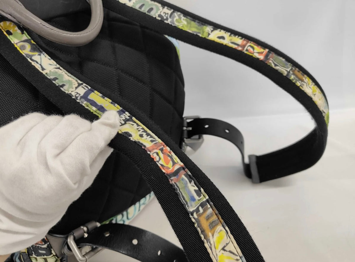 Burberry Multicolor Graffiti Logo Canvas Backpack with Gray Leather Trim
