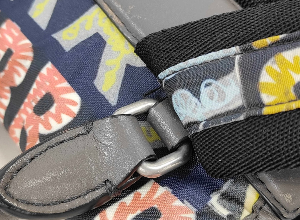 Burberry Multicolor Graffiti Logo Canvas Backpack with Gray Leather Trim