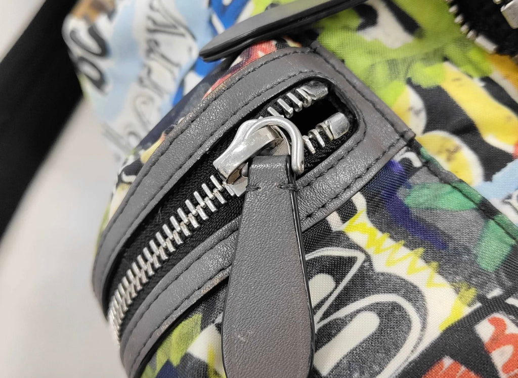 Burberry Multicolor Graffiti Logo Canvas Backpack with Gray Leather Trim