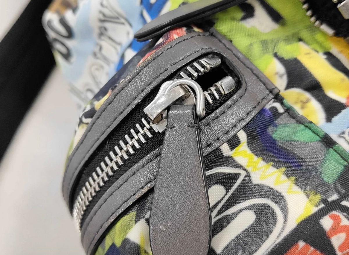 Burberry Multicolor Graffiti Logo Canvas Backpack with Gray Leather Trim