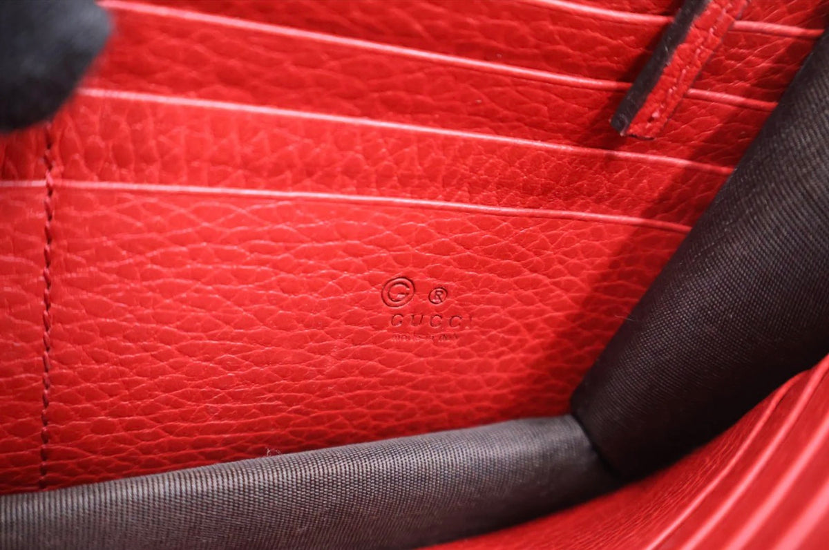 Gucci Red Leather Continental Wallet on Chain with Gold Double G Logo