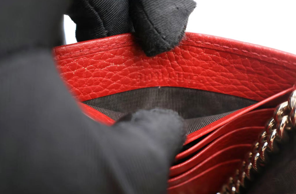 Gucci Red Leather Continental Wallet on Chain with Gold Double G Logo