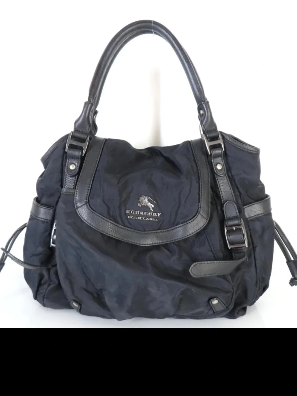 Burberry Blue Label Black Nylon Shoulder Bag with Leather Trim